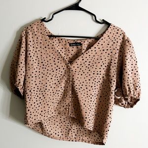 Polka Dot V-neck Cropped Blouse